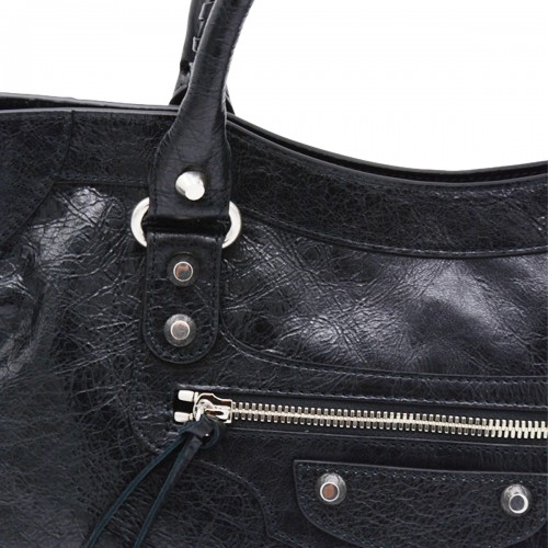 BLACK LEATHER LE CITY MEDIUM TOP HANDLE BAG