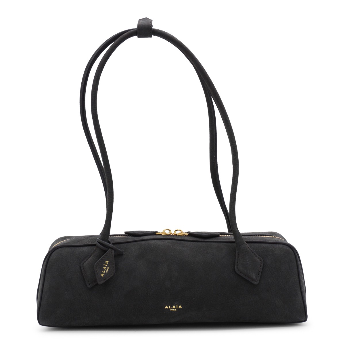 BLACK LEATHER TECKEL MEDIUM SHOULDER BAG