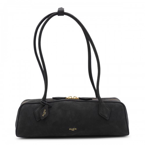 BLACK LEATHER TECKEL MEDIUM SHOULDER BAG