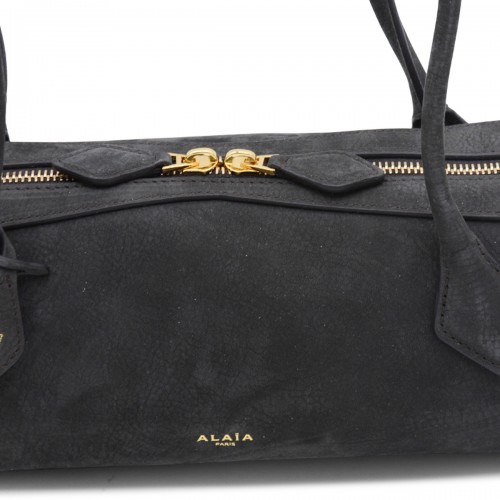 BLACK LEATHER TECKEL MEDIUM SHOULDER BAG