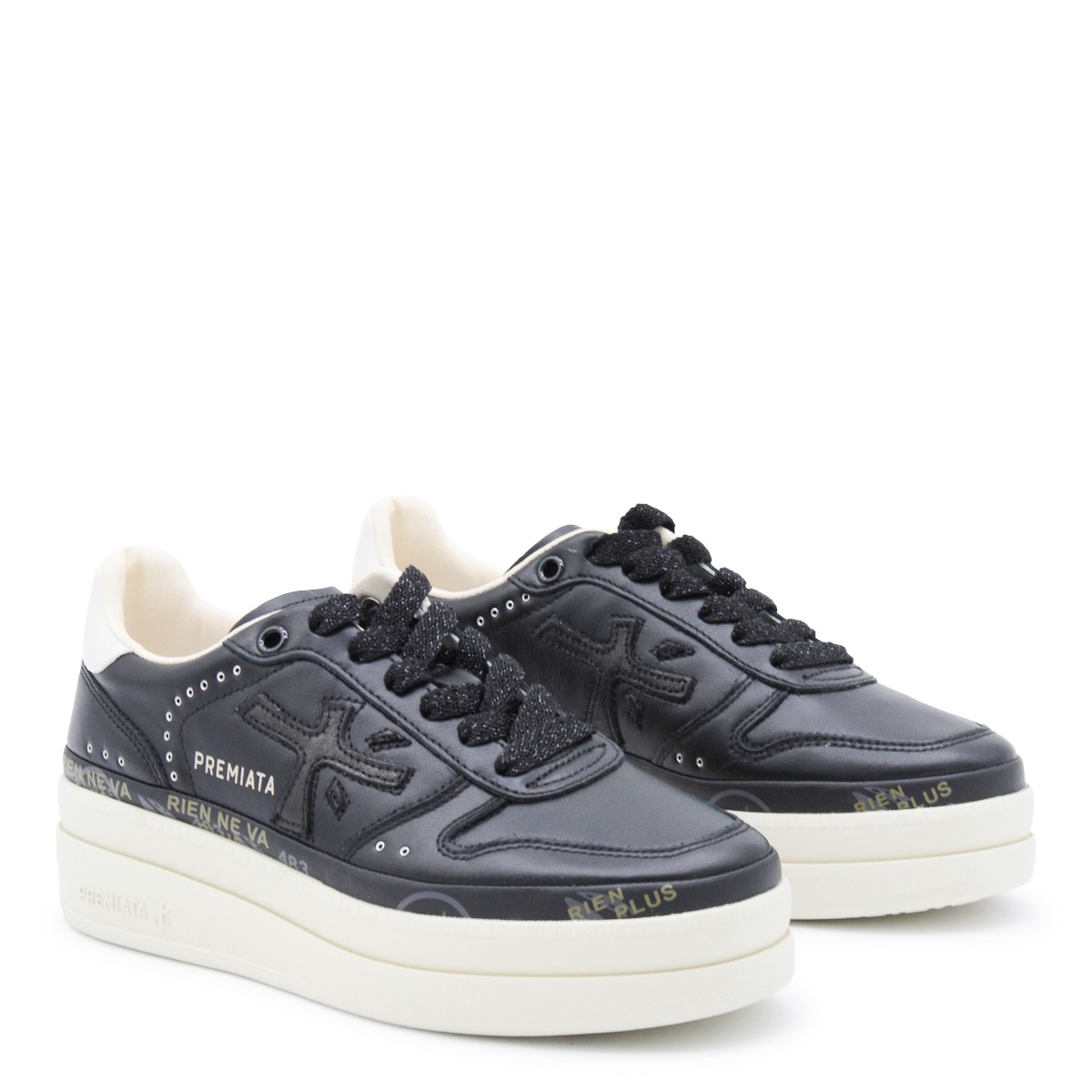 BLACK LEATHER MICOL SNEAKERS