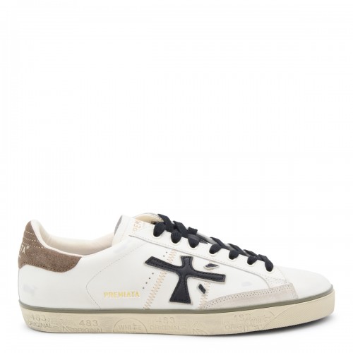 WHITE AND BEIGE LEATHER...