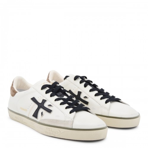 WHITE AND BEIGE LEATHER STEVEN SNEAKERS