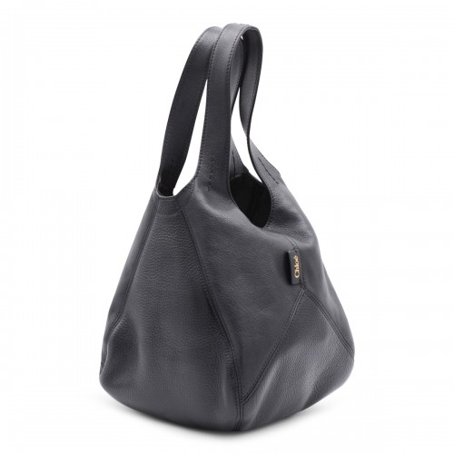 BLACK LEATHER BALLOON SMALL TOTE