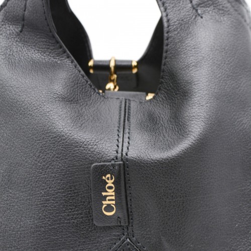 BLACK LEATHER BALLOON SMALL TOTE