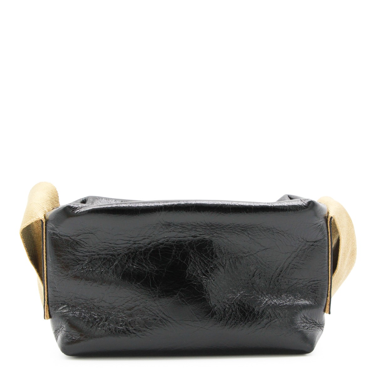 BLACK LEATHER TOFU SMALL SHOULDER BAG