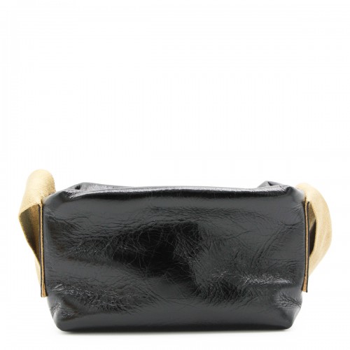 BLACK LEATHER TOFU SMALL SHOULDER BAG