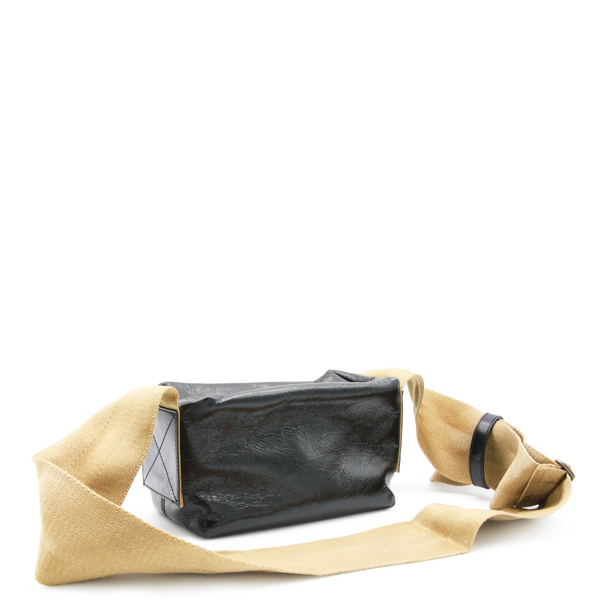 BLACK LEATHER TOFU SMALL SHOULDER BAG