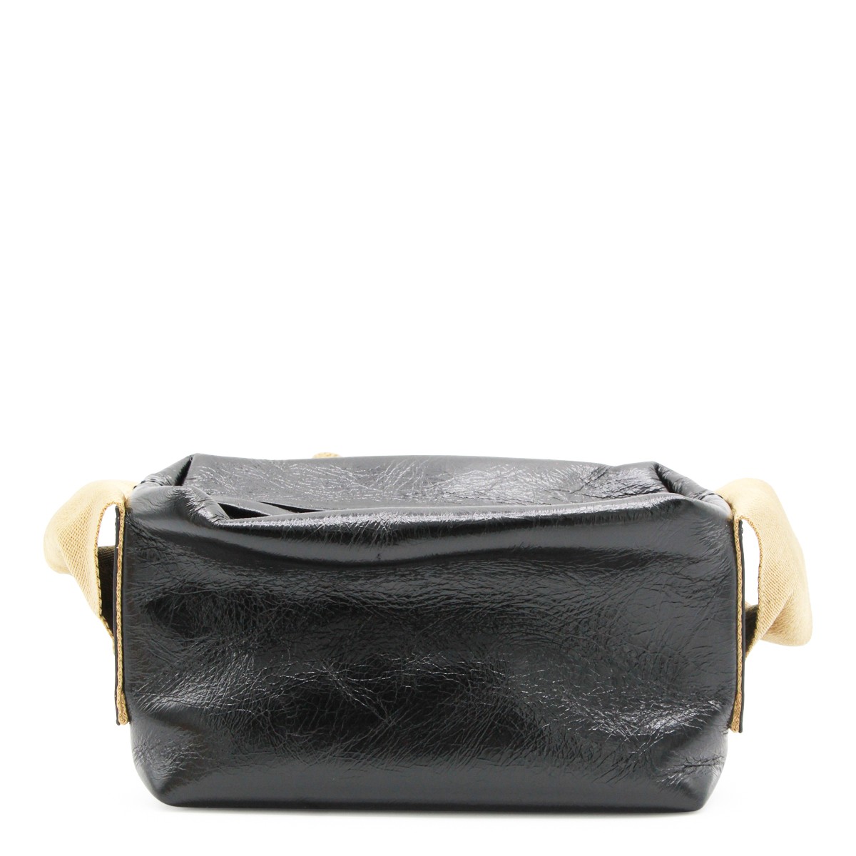BLACK LEATHER TOFU SMALL SHOULDER BAG