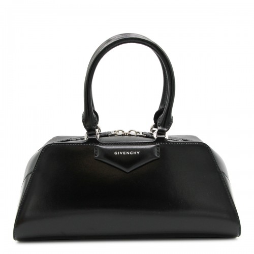 BLACK LEATHER ANTIGONA EAST-WEST TOP HANDLE BAG