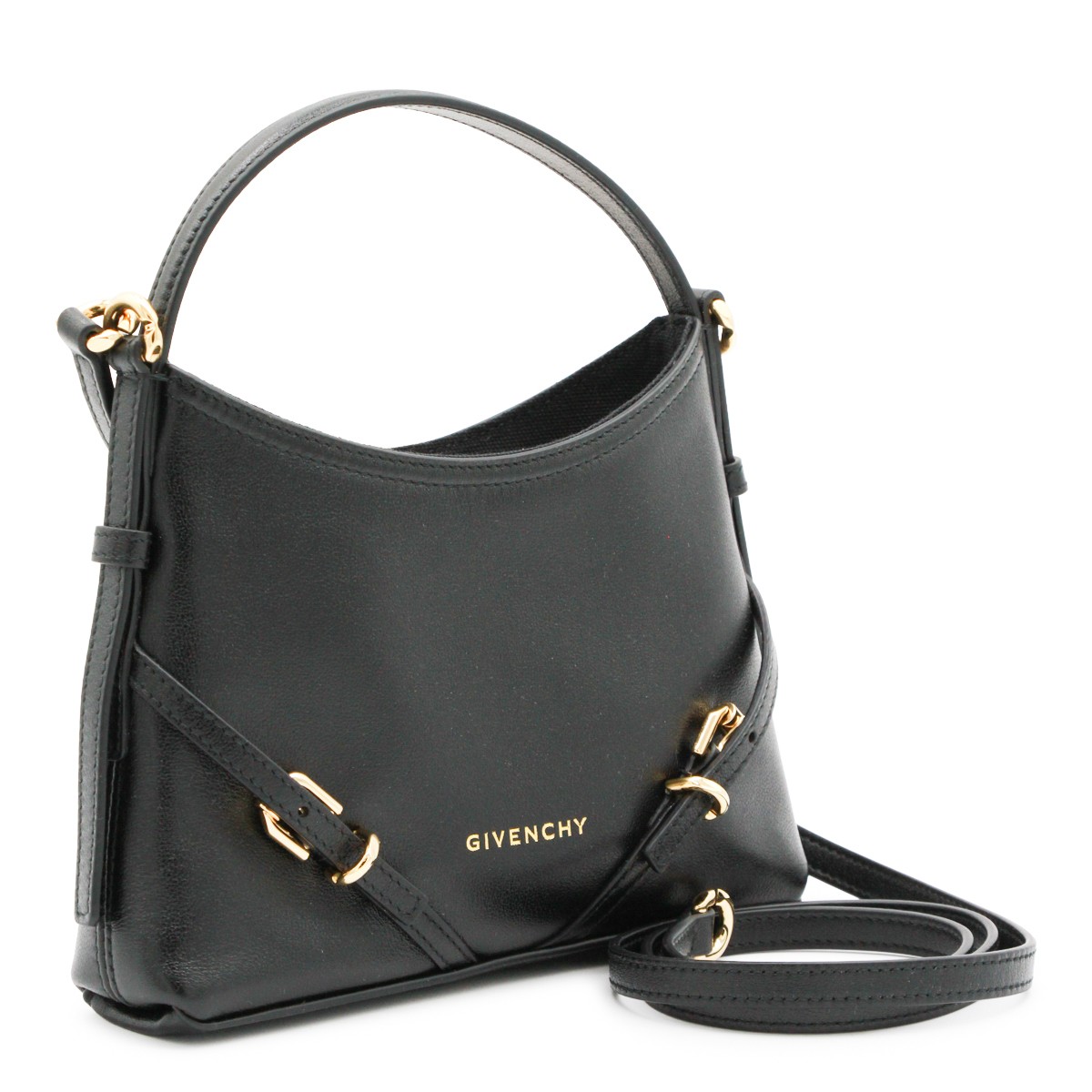 BLACK LEATHER VOYOU SHOULDER BAG