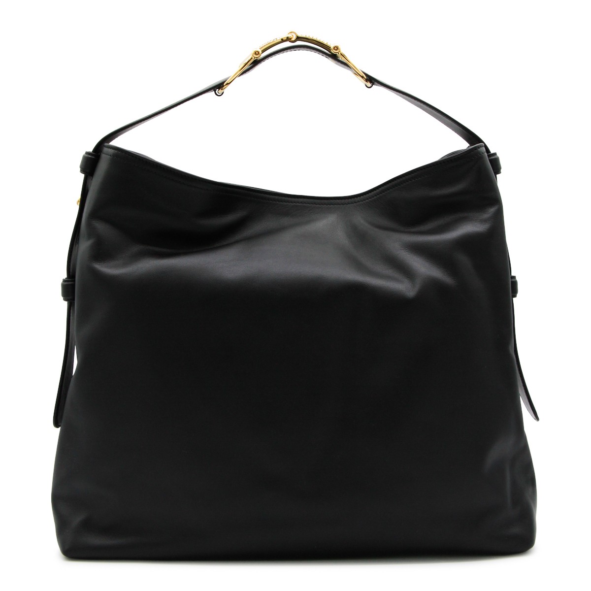 BLACK LEATHER MAXI HORSEBIT SHOULDER BAG