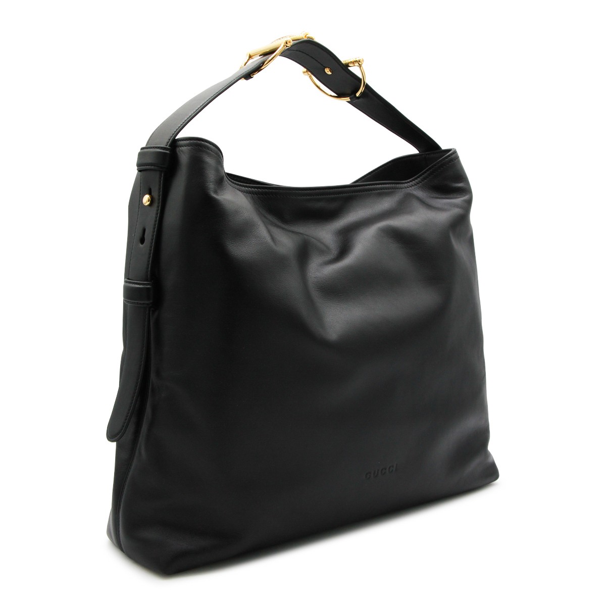 BLACK LEATHER MAXI HORSEBIT SHOULDER BAG