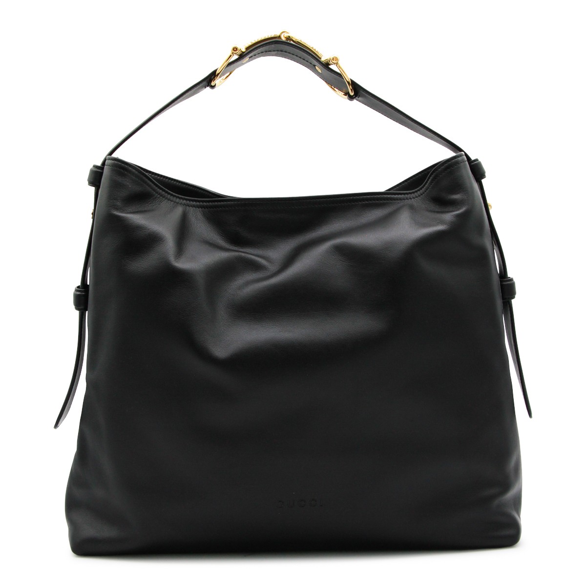 BLACK LEATHER MAXI HORSEBIT SHOULDER BAG