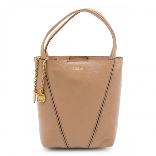BEIGE LEATHER SPIN TOTE