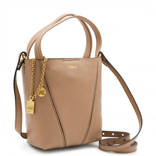 BEIGE LEATHER SPIN TOTE