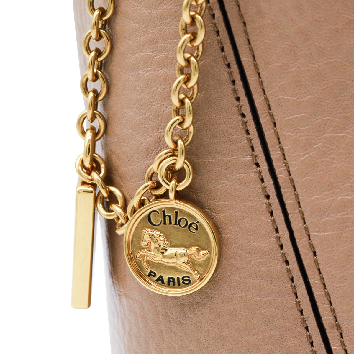 BEIGE LEATHER SPIN TOTE