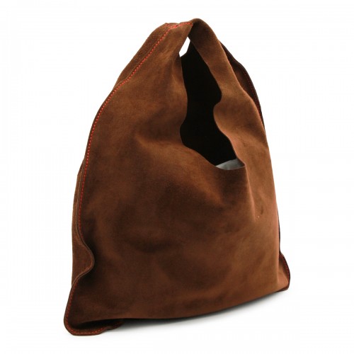 BROWN LEATHER SMALL BINDLE SHOULDER BAG
