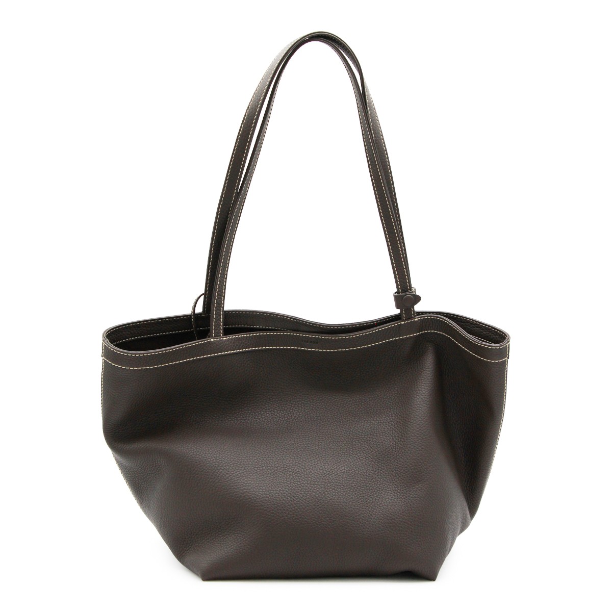 DARK BROWN LEATHER PARK TOTE THREE STITCH