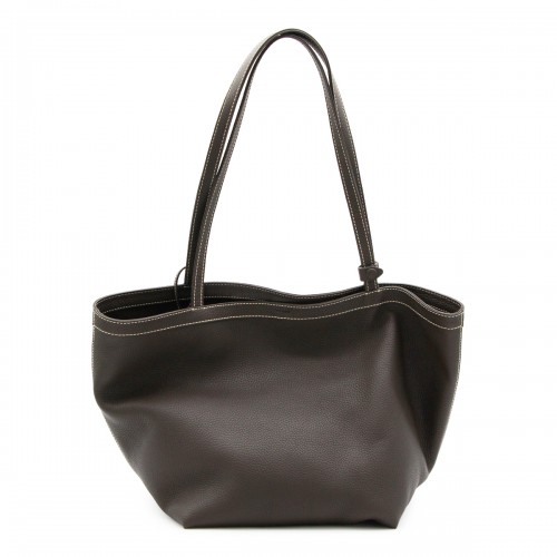 DARK BROWN LEATHER PARK TOTE THREE STITCH