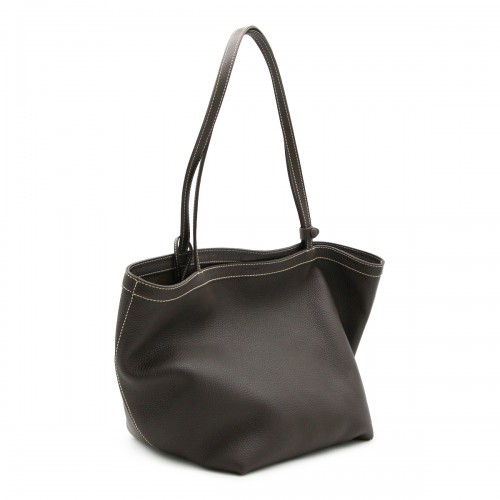 DARK BROWN LEATHER PARK TOTE THREE STITCH