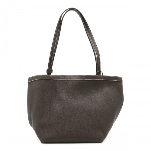 DARK BROWN LEATHER PARK TOTE THREE STITCH