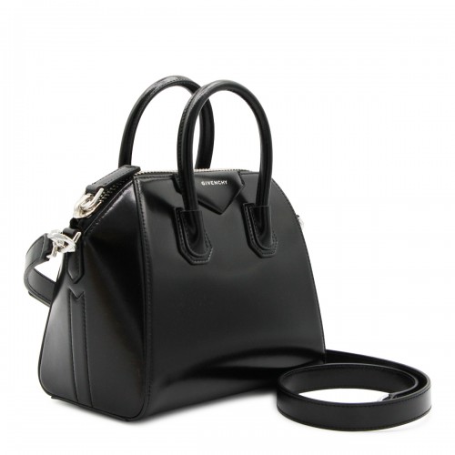 BLACK LEATHER ANTIGONA TOP HANDLE BAG
