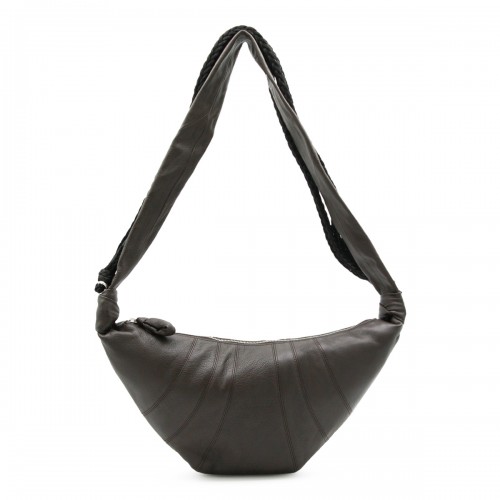 BLACK LEATHER BRAID MEDIUM CROISSANT SHOULDER BAG