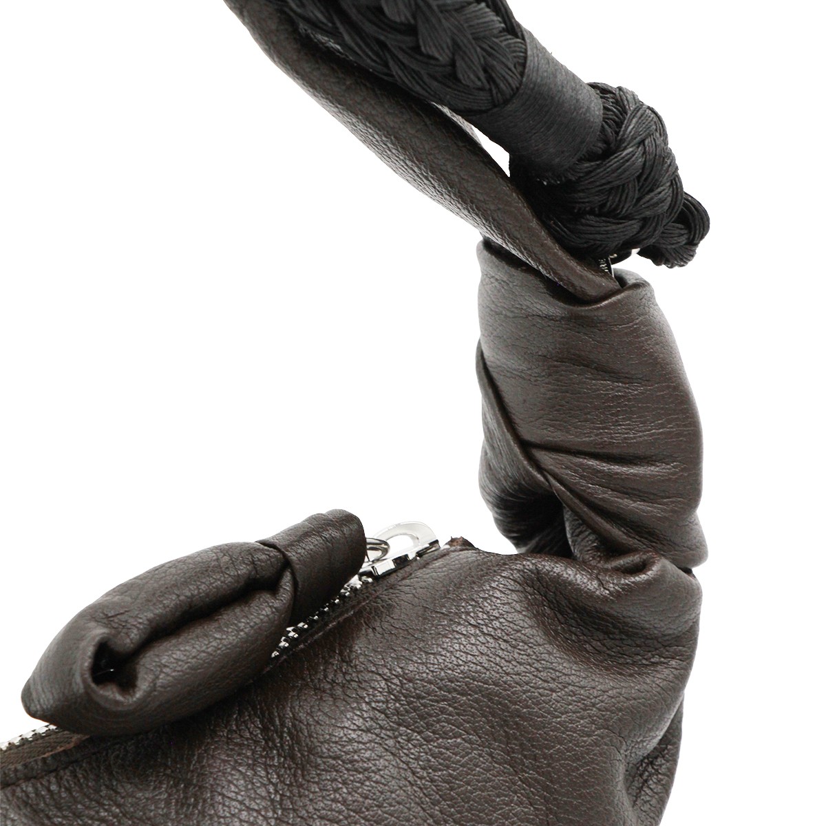 BLACK LEATHER BRAID MEDIUM CROISSANT...