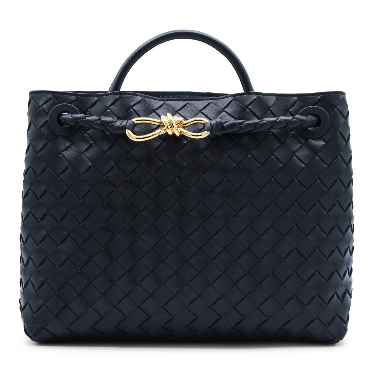 BLACK LEATHER ANDIAMO TOP HANDLE BAG