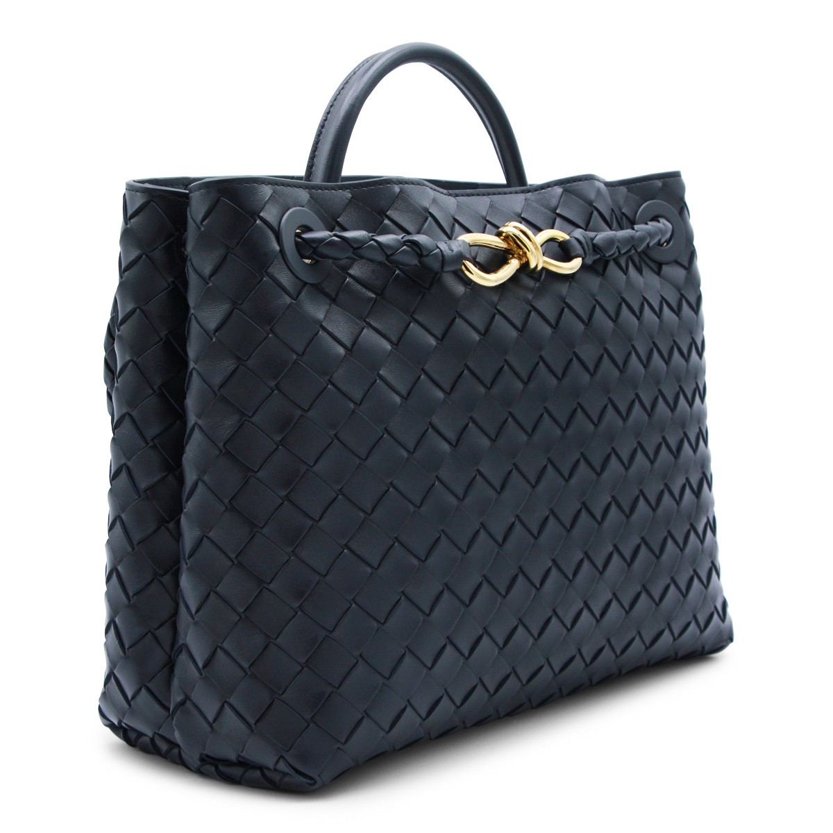 BLACK LEATHER ANDIAMO TOP HANDLE BAG