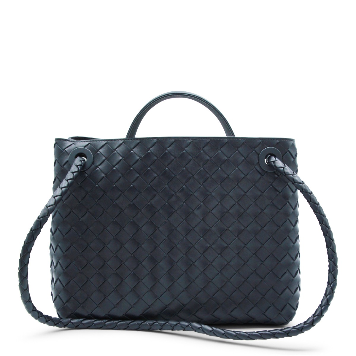 BLACK LEATHER ANDIAMO TOP HANDLE BAG