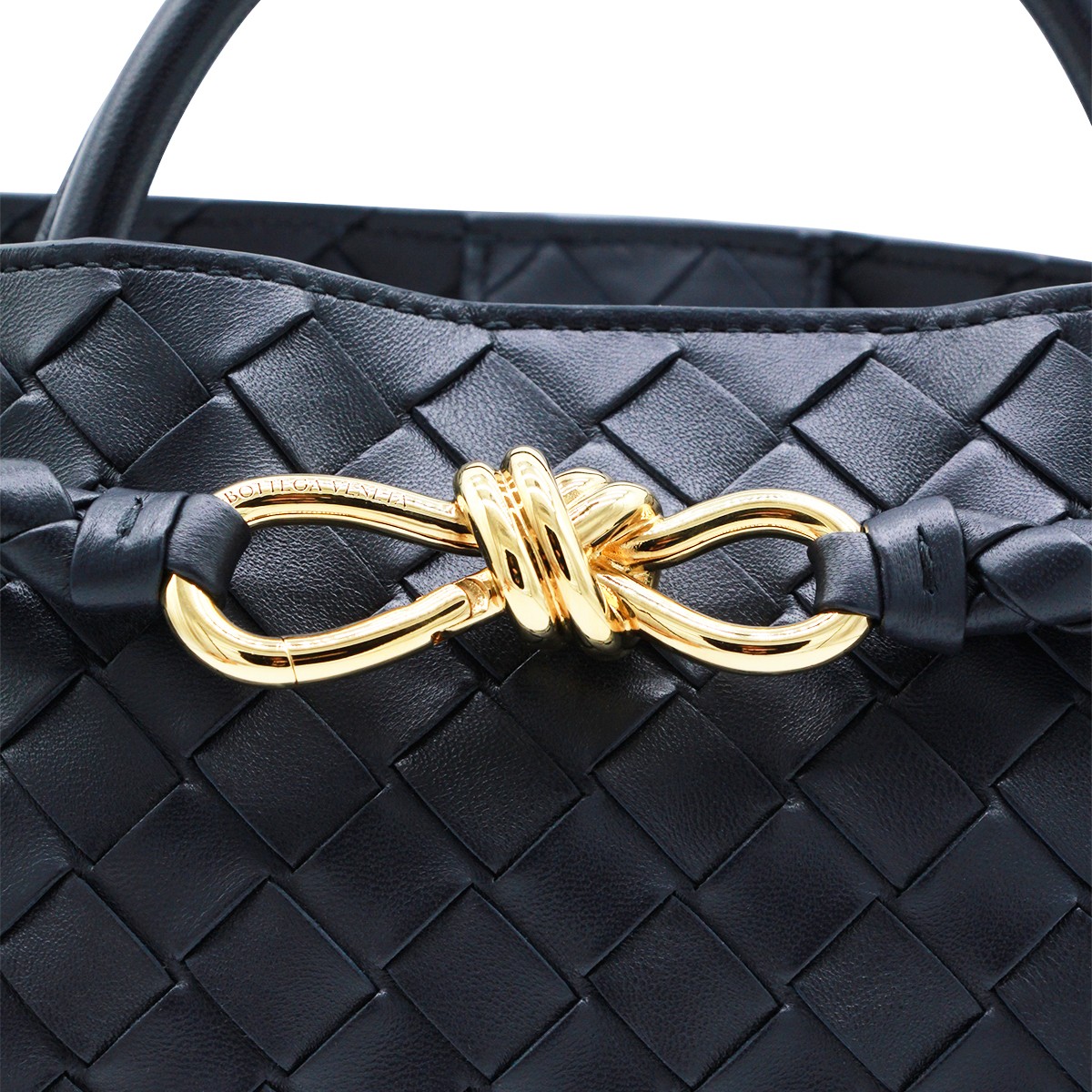 BLACK LEATHER ANDIAMO TOP HANDLE BAG