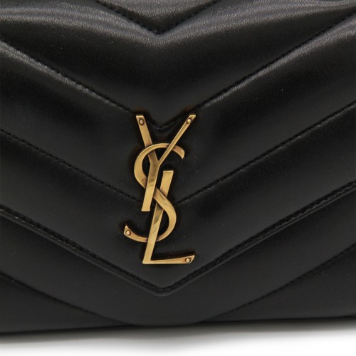 BLACK LEATHER LOULOU SMALL TOP HANDLE BAG