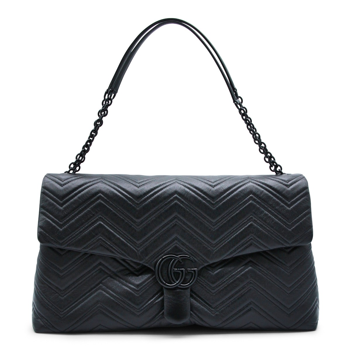 BLACK LEATHER GG MARMONT MAXI SHUOLDER BAG