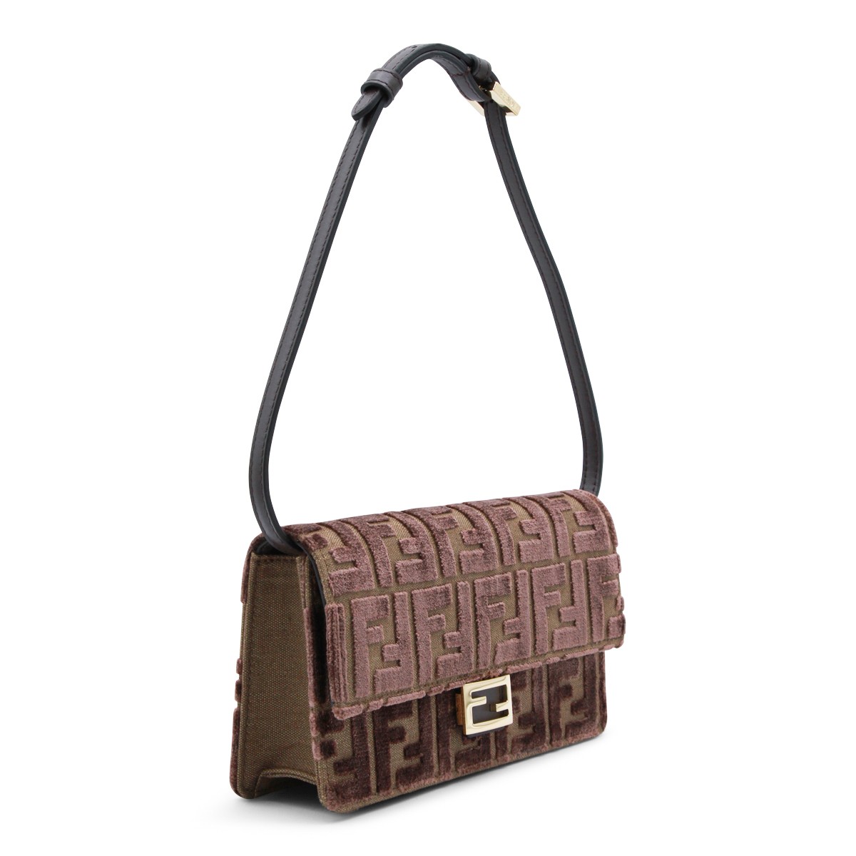 BROWN LEATHER BAGUETTE WALLET ON CHAIN