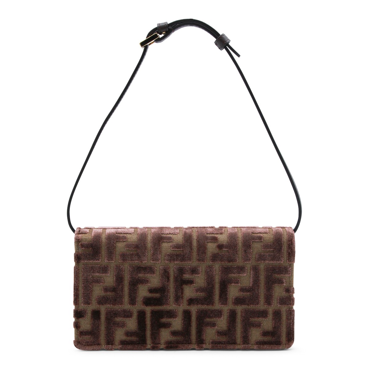 BROWN LEATHER BAGUETTE WALLET ON CHAIN