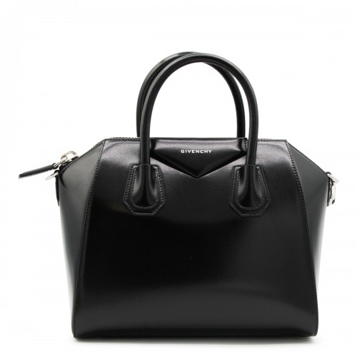 BLACK LEATHER ANTIGONA SMALL TOP HANDLE BAG