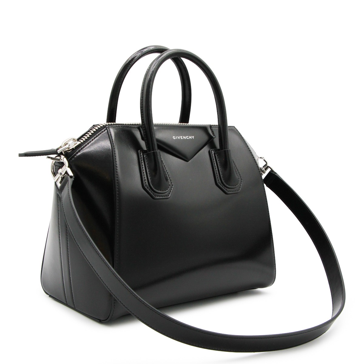 BLACK LEATHER ANTIGONA SMALL TOP...