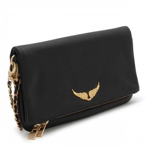 BLACK AND GOLD LEATHER SHOULDER BAG