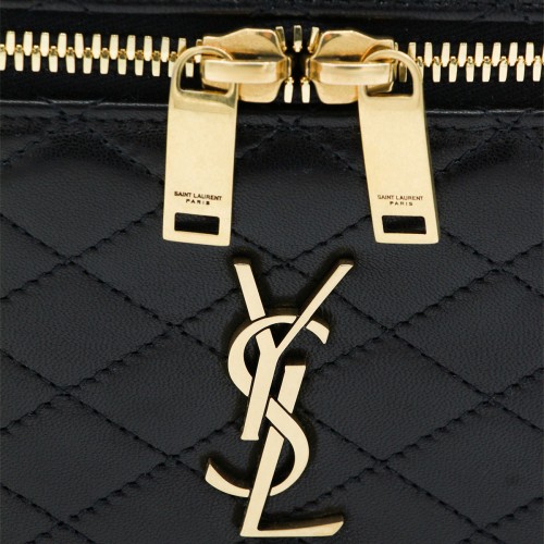 BLACK LEATHER YSL GABY VANITY L TOP HANDLE BAG