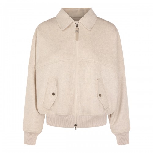 BEIGE WOOD BLEND CASUAL JACKET