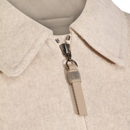 BEIGE WOOD BLEND CASUAL JACKET