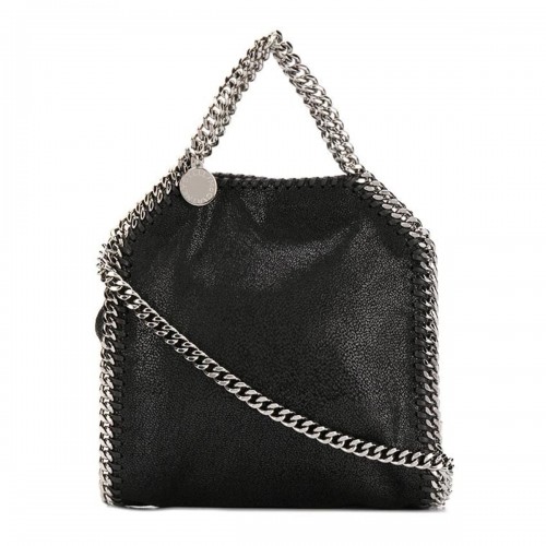 BLACK FAUX LEATHER TINY FALABELLA TOTE BAG