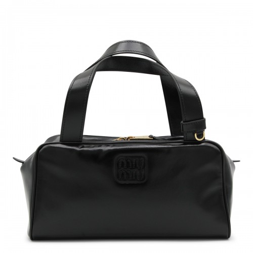 BLACK LEATHER TOP HANDLE BAG