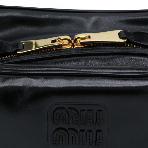 BLACK LEATHER TOP HANDLE BAG