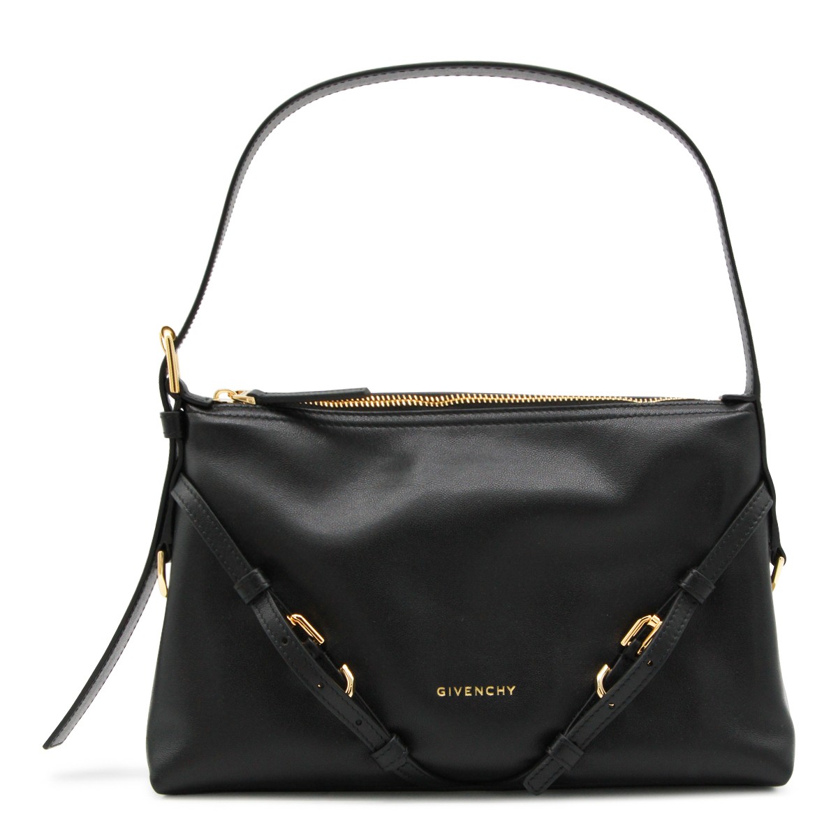 BLACK LEATHER VOYOU SHOULDER BAG