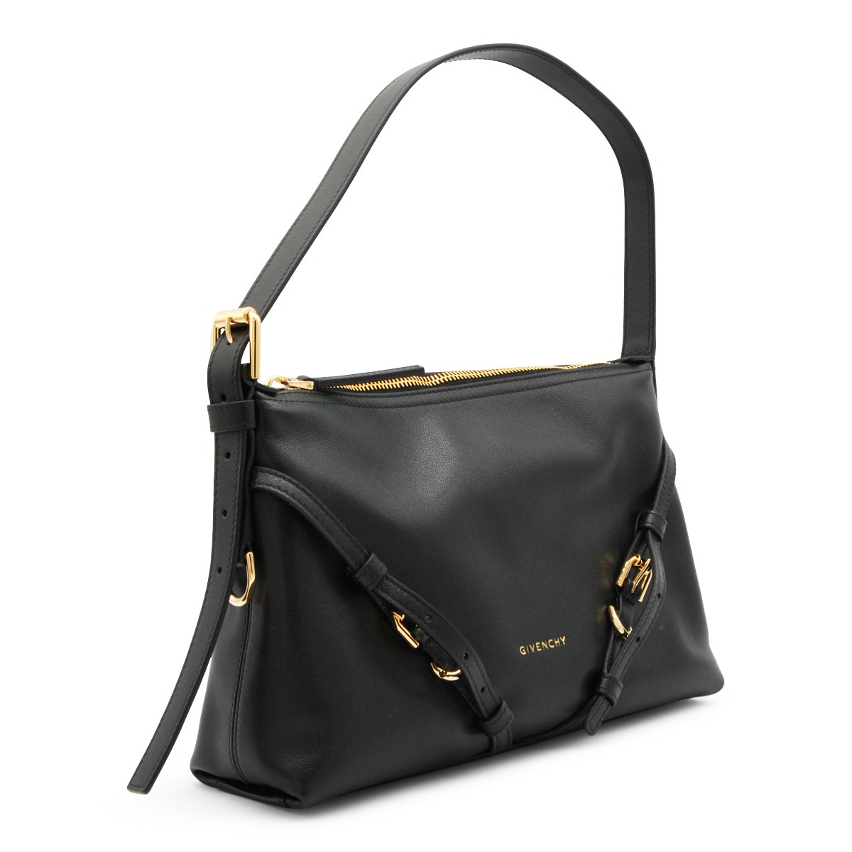 BLACK LEATHER VOYOU SHOULDER BAG