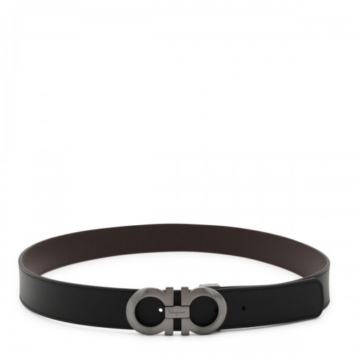 BLACK LEATHER GANCINI REVERSIBLE BELT