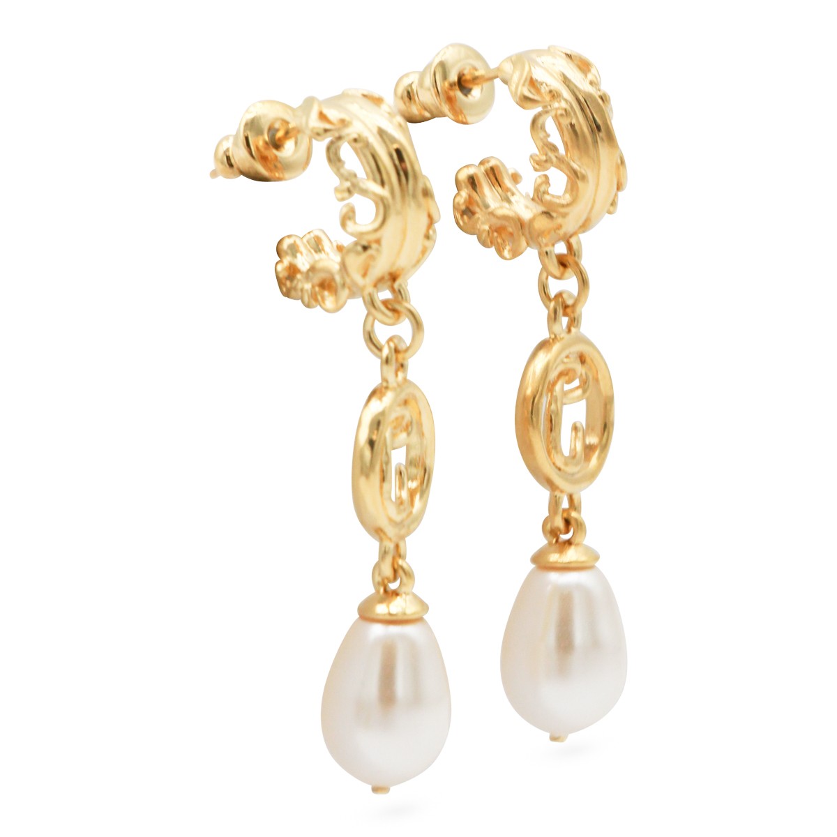 GOLD AND PEARLY BRASS EARRINGS